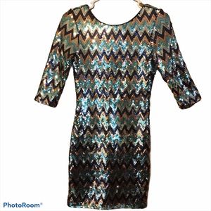 As U Wish women's small  Sequin Chevron   Dress.